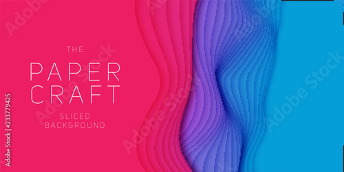 Vector 3D abstract background with paper cut neon shape. Colorful carving art. Paper craft Antelope canyon landscape with gradient colors. Minimalistic design for business presentations, flyers.