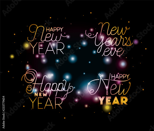 happy new year letterings set with lights