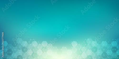 Geometric abstract background with hexagons elements. Medical background texture for modern design. Vector illustration of molecular structures and hexagons pattern. Science and Technology concept.