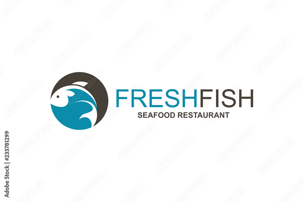 abstract fish icon for restaurant menu design isolated on white background