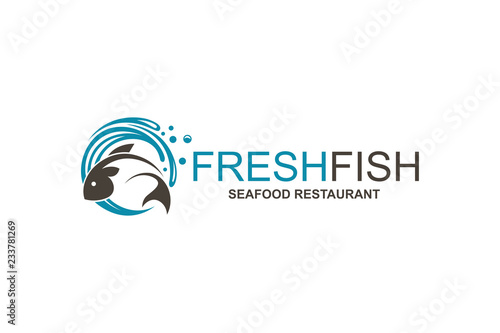 abstract fish icon for restaurant menu design isolated on white background