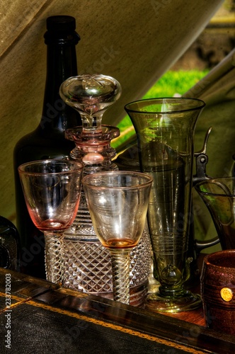 Wallpaper Mural Georgian cut glass decanters and tall port wine glasses in front of a heavy glass wine bottle Torontodigital.ca