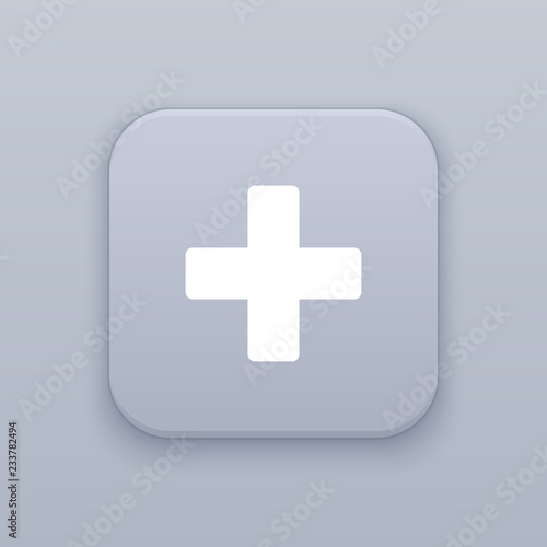 Plus, gray vector button with white icon