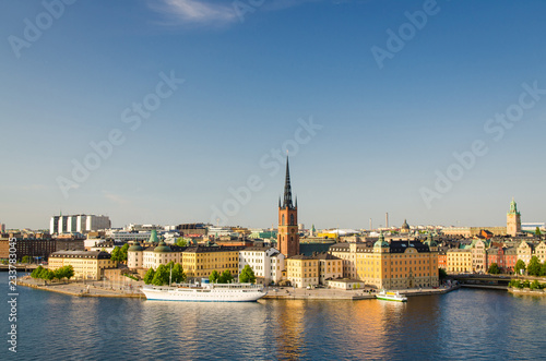 Aerial panoramic view of Riddarholmen district, Stockholm, Sweden