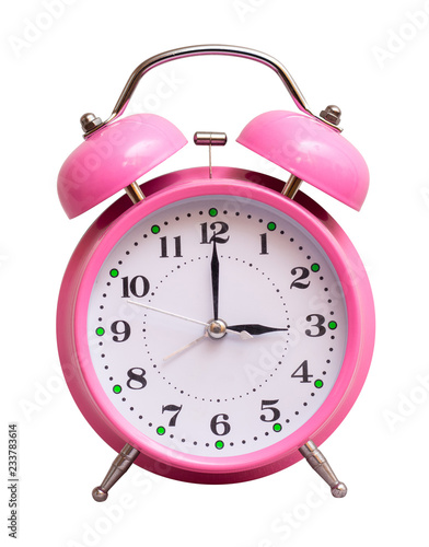 The pink clock on a white isolated background show 3 hour_