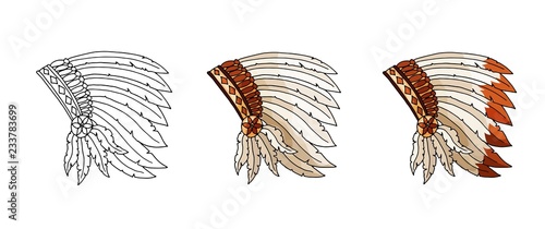 Warbonnet on white background. Rough festival bonnet. Outline hand drawn logo
