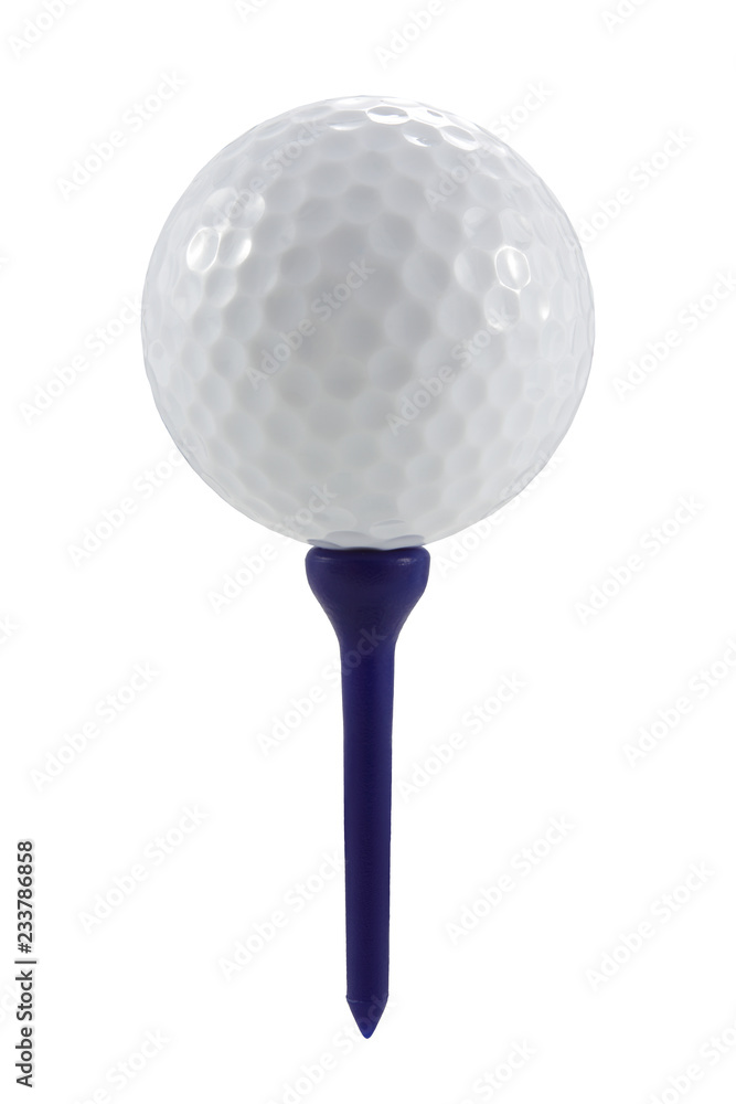 Golf ball on blue tee with clipping path Golf ball on blue tee with clipping path