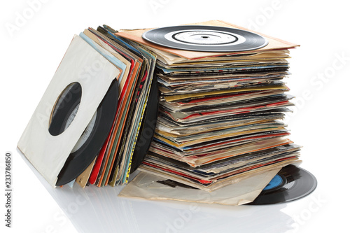 Pile of retro vinyl 45rpm singles records photo