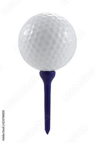 Golf ball on blue tee with clipping path