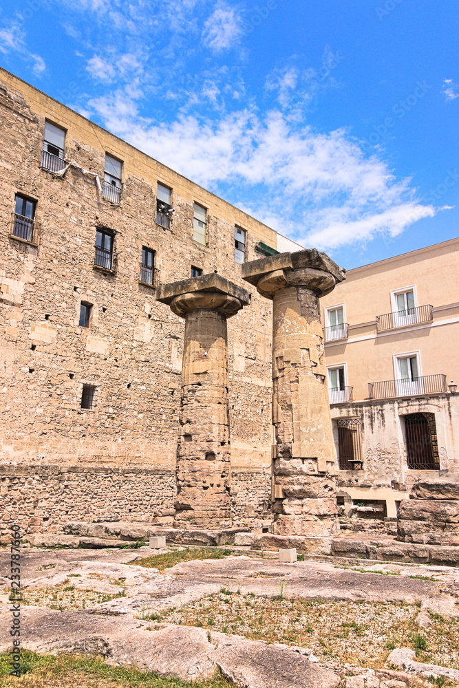 Temple of Poseidon ancient remains, Taranto old town, Italy