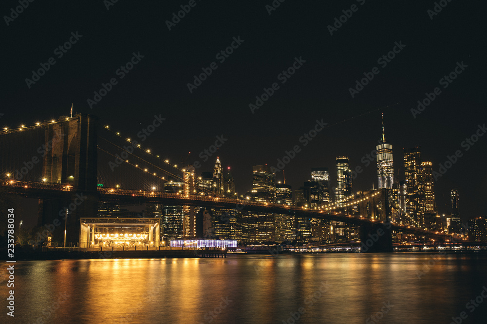 Brooklyn bridge and lower manhattan at night