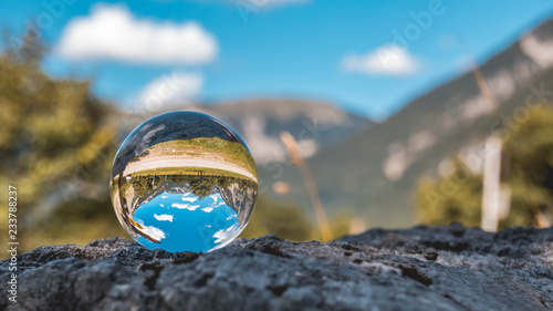 Crystal ball alpine landscape shot at the big maple ground- Austria