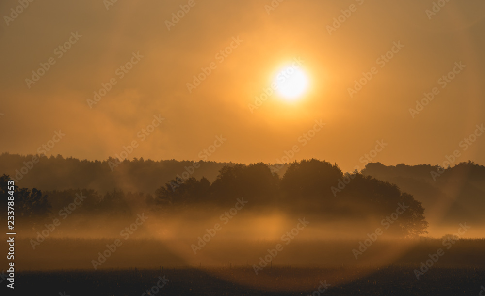 Fototapeta premium Hazy sunrise near Winzer - Bavaria - Germany