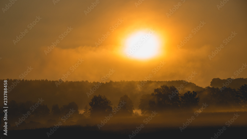 Hazy sunrise near Winzer - Bavaria - Germany