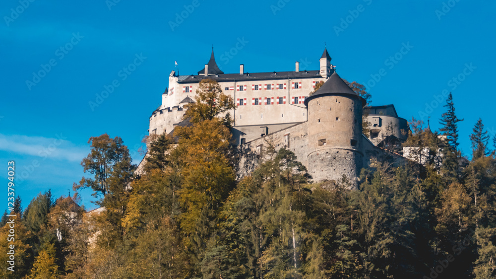 Beautiful alpine view with castle Hohenwerfen near Werfen-Salzburg-Austria