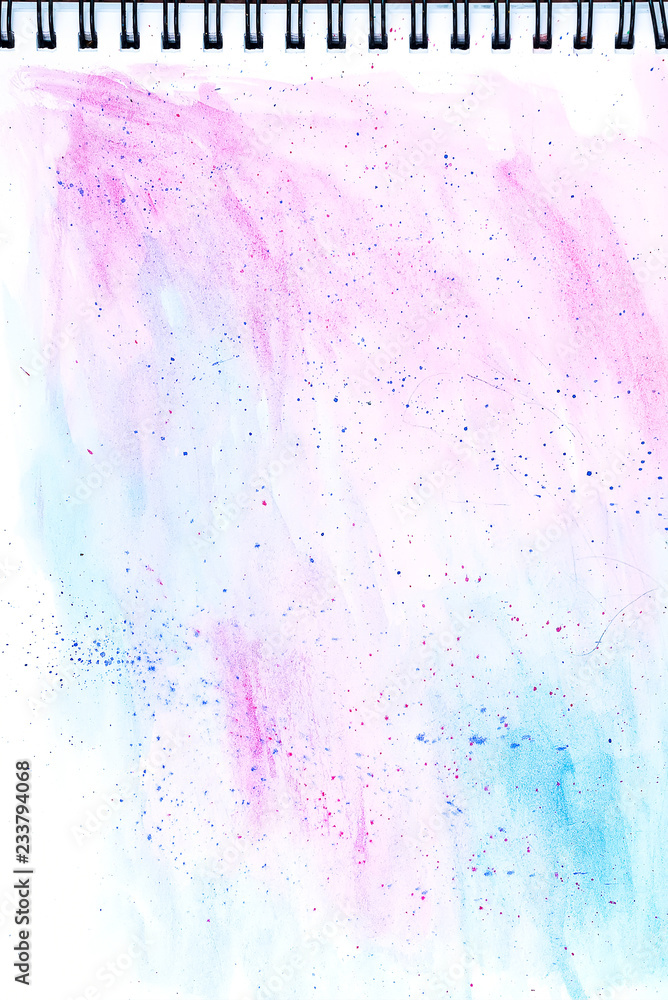 Bright watercolor blue and pink stain drips. Abstract illustration on a white background.