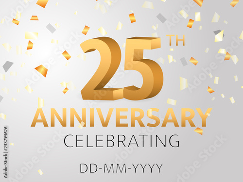 Twenty fifth Anniversary with confetti. Vector illustration