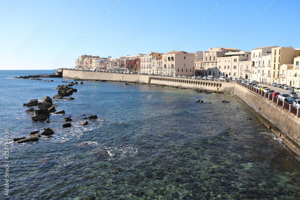 Coastal landscape of Ortigia Island of Syracuse, Sicily Italy