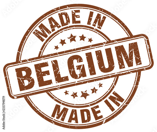made in Belgium brown grunge round stamp