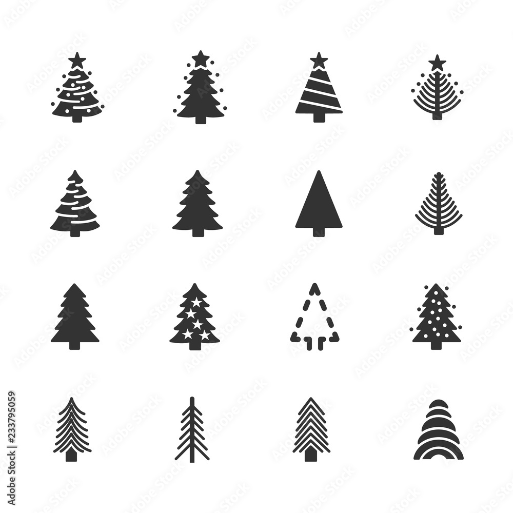 Obraz premium Vector image set of Christmas trees icons.