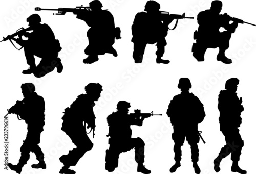 USA. army soldiers with rifle silhouette vector collection.