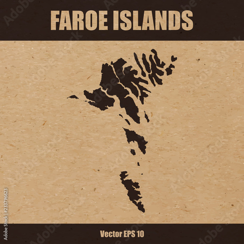 Detailed map of The Faroe Islands on craft paper background