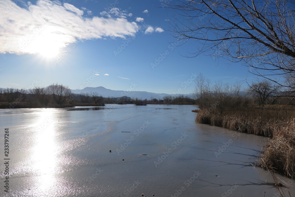 landscape with lake and blue sky landscape with lake and blue sky