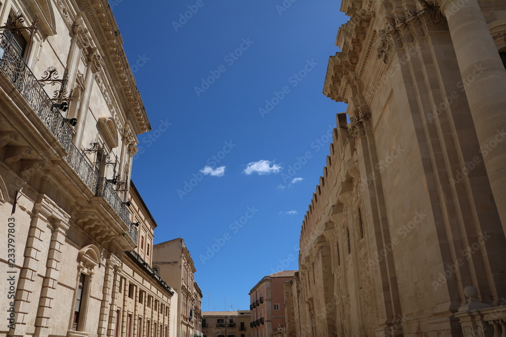 Piazza Minerva and sideview of Syracuse Cathedral in Ortygia Syracuse, Sicily Italy 