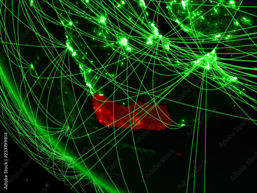 Yemen on green planet Earth from space with network. Concept of international communication, technology and travel. Yemen on green planet Earth from space with network. Concept of international communication, technology and travel.