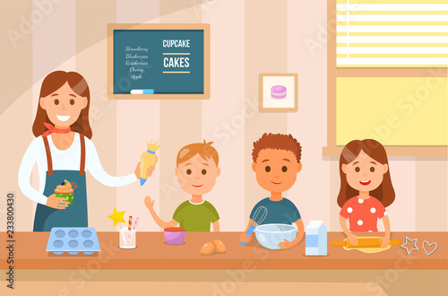Cooking with Kids. Vector Flat Illustration.