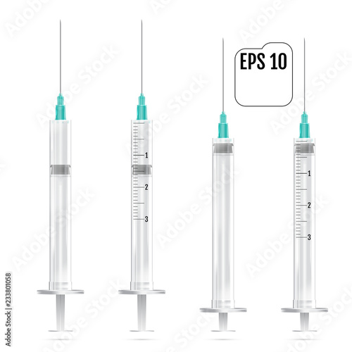 Realistic vector syringes isolated on white background