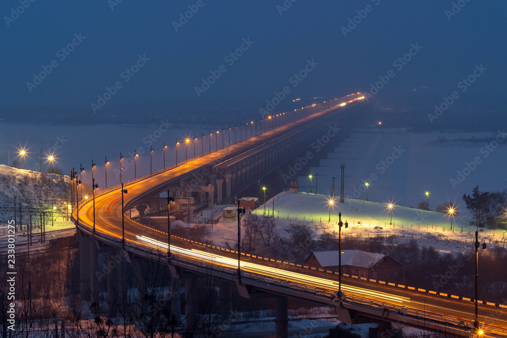 Khabarovsk bridge in winter at night