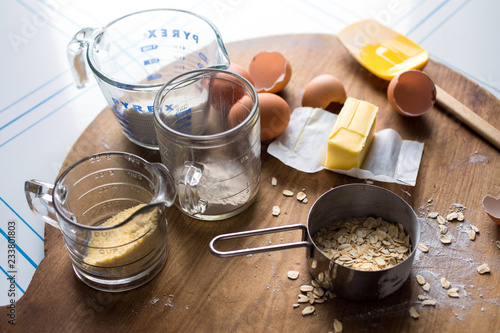 Close up of ingredients for whole grain pancakes