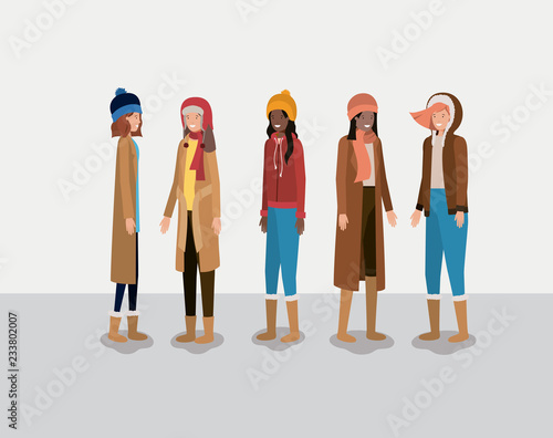 group of women with winter clothes