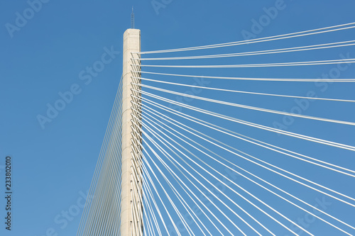 Pillar and ropes new Queensferry Crossing road bridge in Scotland