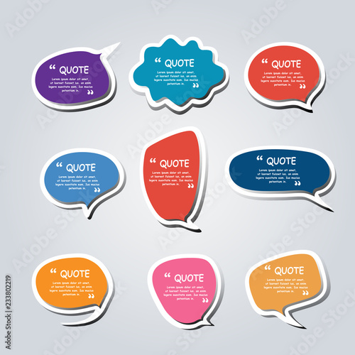 Colored text bubble set speech box vector template design
