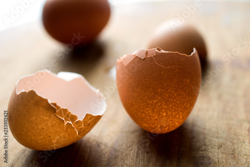 Close up of broken eggshell photo