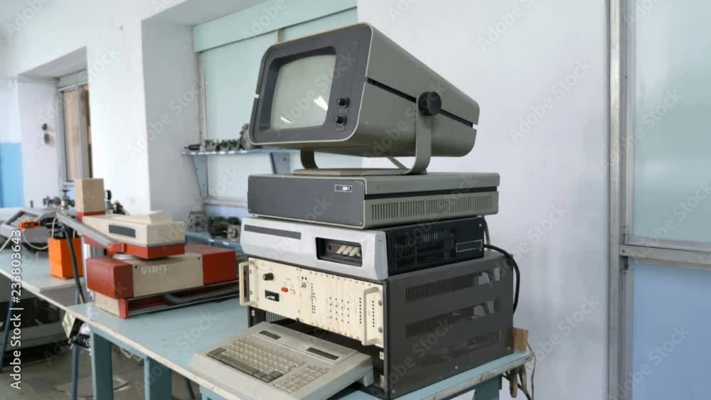 Retro Technology 80S. Old Computer Electronic Machine. Slider equipment used Retro Technology 80S. Old Computer Electronic Machine. Slider equipment used