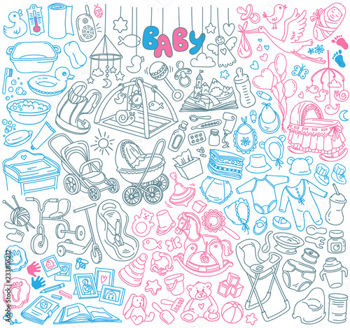 Baby doodle set. Hand drawn vector illustration isolated on white background 