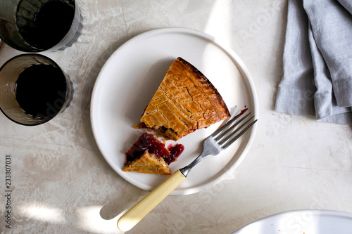 Overhead view of pie served on plate