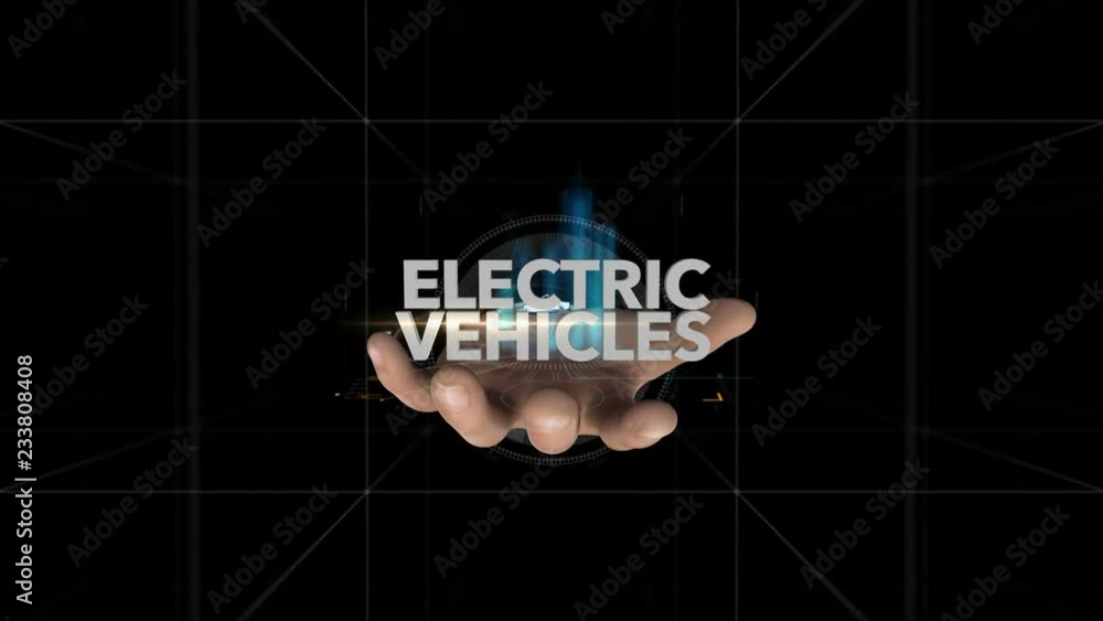 Hand Reveals Hologram Word-ELECTRIC VEHICLES Hand Reveals Hologram Word-ELECTRIC VEHICLES