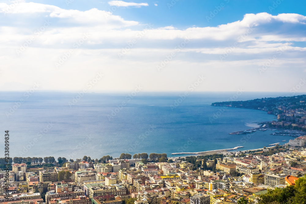 Panoramic view of the gulf of Naples and the city of Napoli in Italy