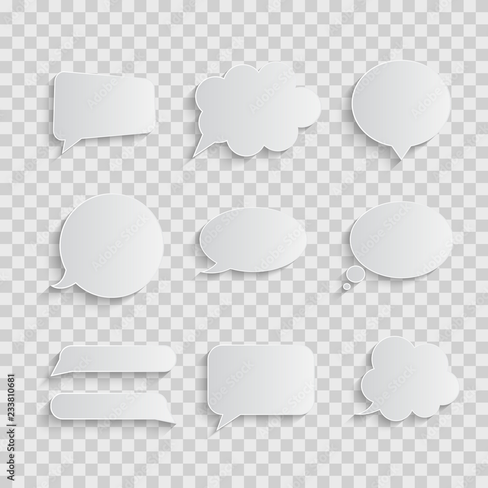 White blank retro speech bubbles set on transparent background. Vector Illustration White blank retro speech bubbles set on transparent background. Vector Illustration