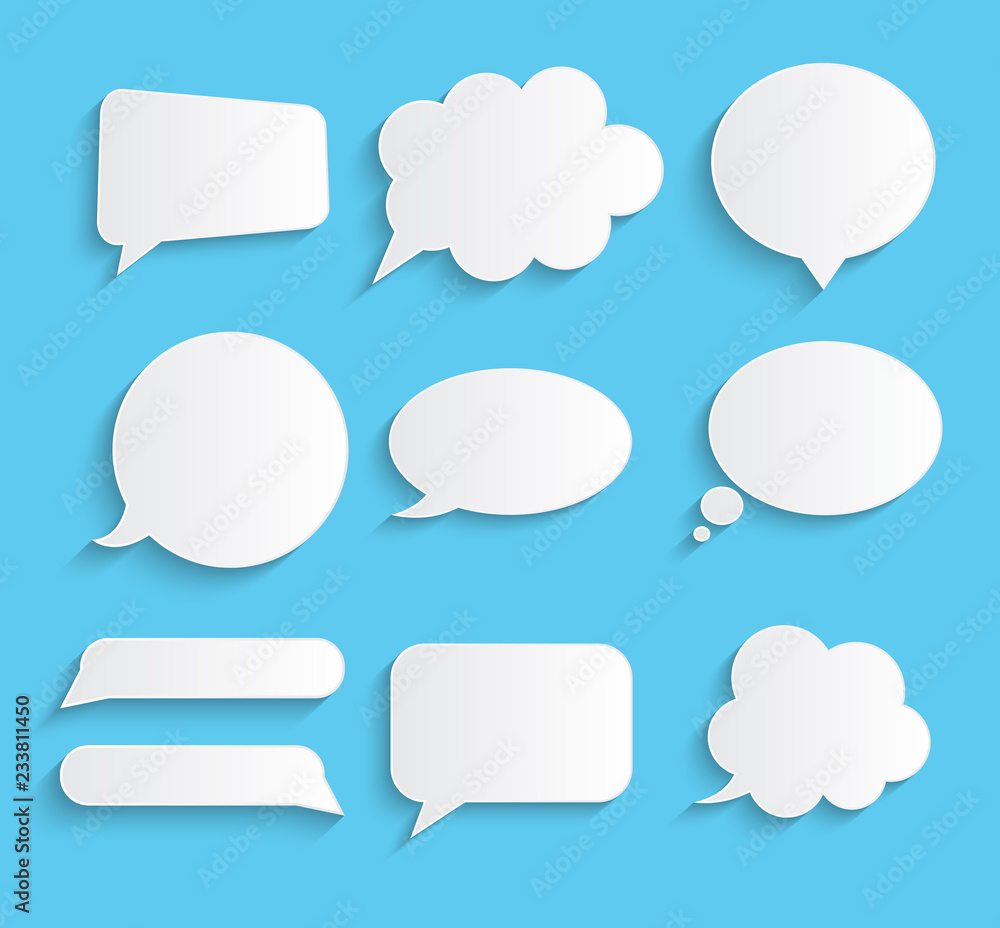 White blank retro speech bubbles set on blue background. Vector Illustration White blank retro speech bubbles set on blue background. Vector Illustration