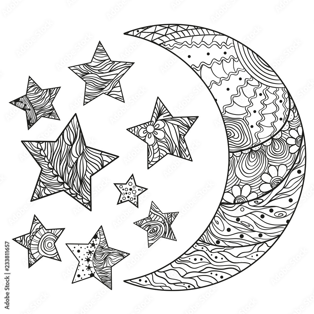 crescent-on-white-moon-and-stars-with-abstract-patterns-on-isolation