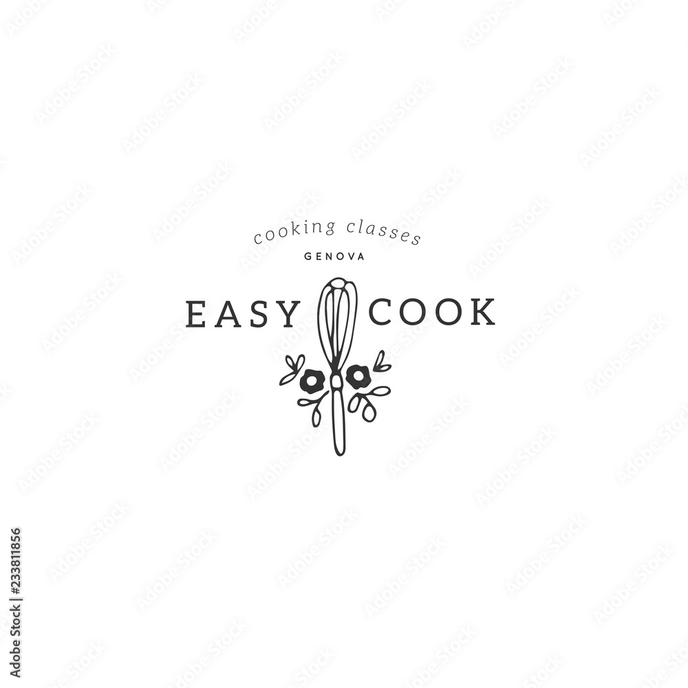 Vector hand drawn object. Kitchen logo template, whisk with flowers. Vector hand drawn object. Kitchen logo template, whisk with flowers.