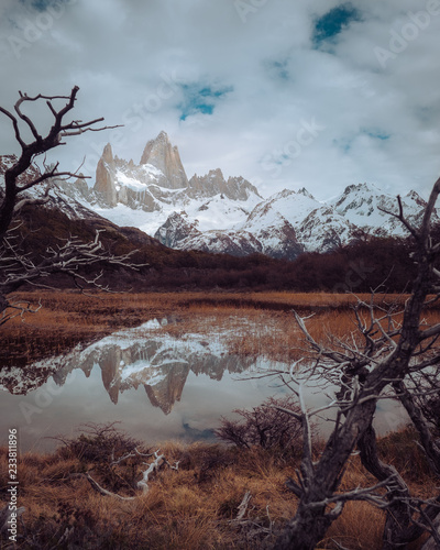reflection of a mountain in patagonia