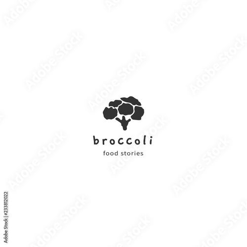Vector hand drawn object. Kitchen logo template, broccoli.