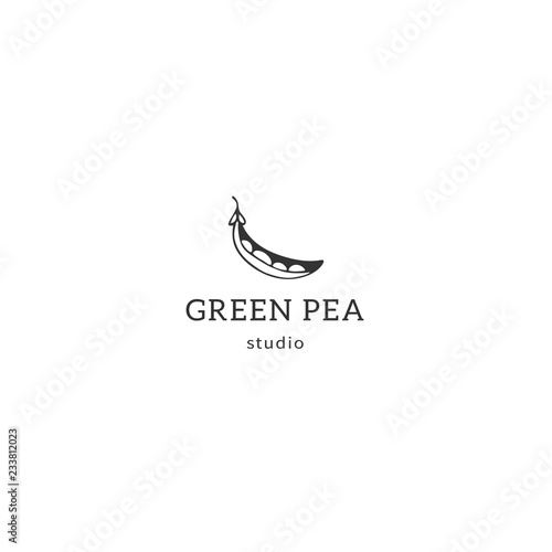 Vector hand drawn object. Kitchen logo template, green pea.