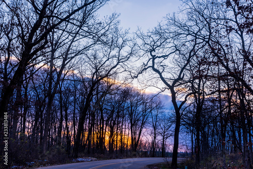 Sunset on the road through New Glarus Woods State Park in Wisconsin © Schieve Photo
